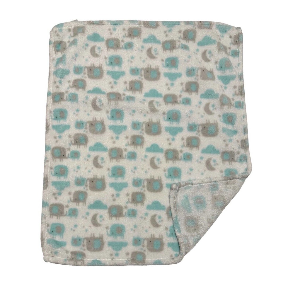 Chick Pea Green Gray Elephant Cloud Star Fleece Soft Baby Lovey Security Blanket